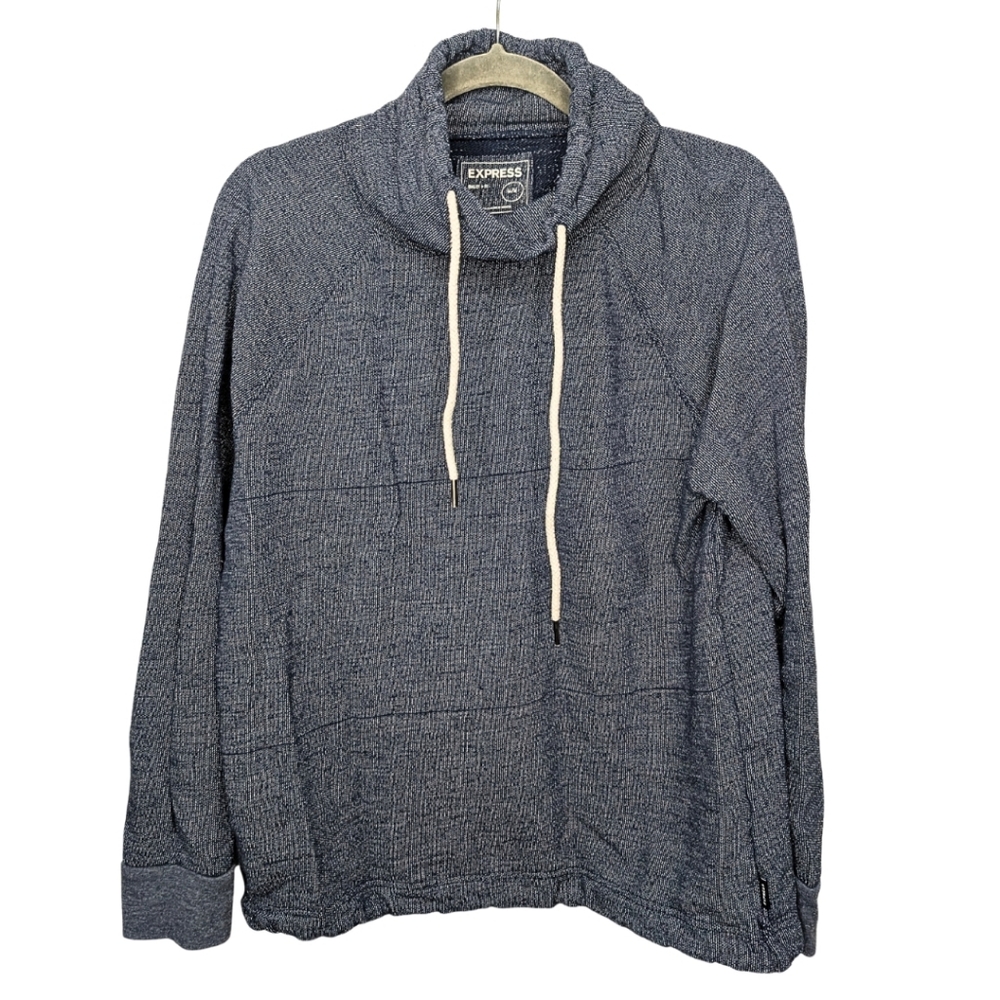 Express Men's Medium Blue Cowl Neck Pullover Heathered‎ Lightweight Sweatshirt